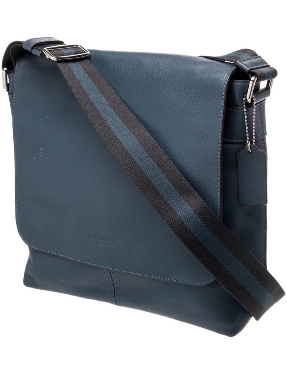 Coach blue  Leather Messenger Bag with Striped Shoulder Strap